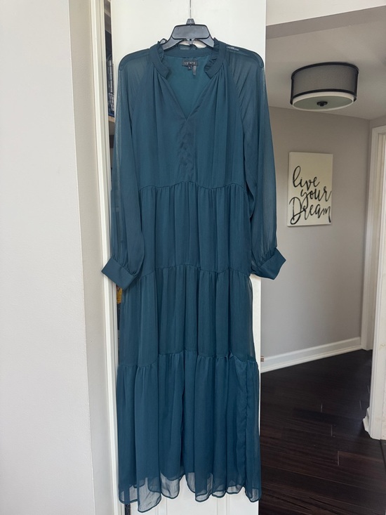 1. State Dresses & Skirts - 1 State Teal Tiered Long-Sleeve Maxi Dress